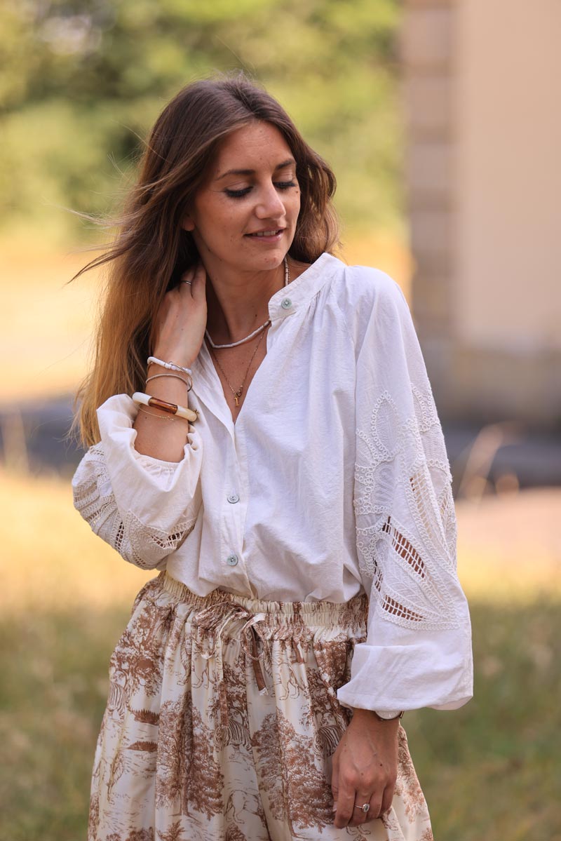 Camisa Túnica Cruda Botones Mangas Crochet