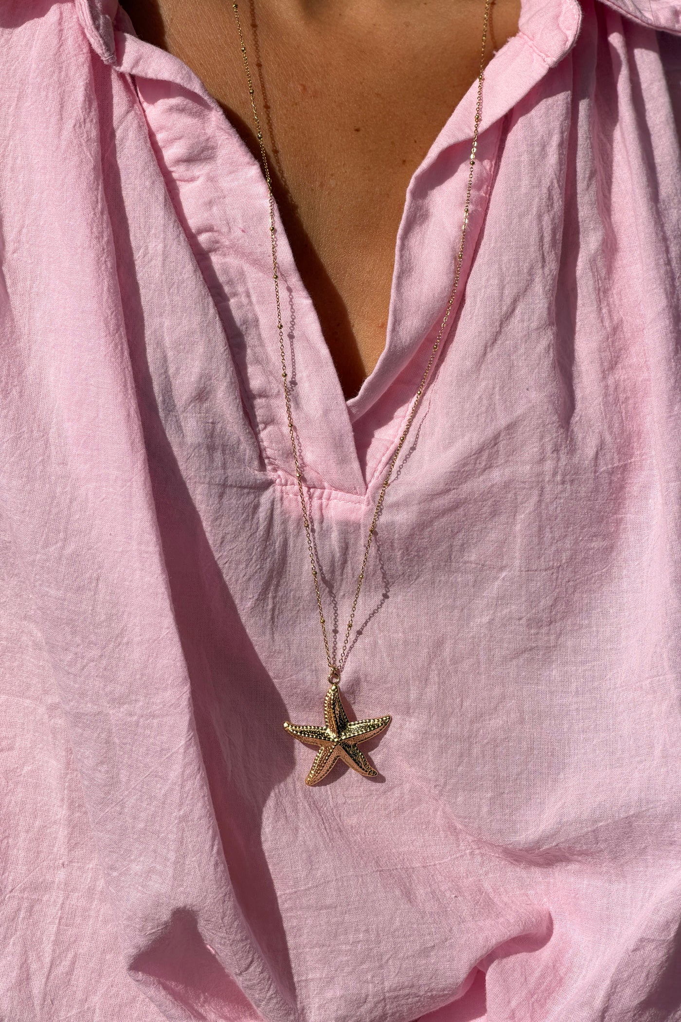 Blusa Rosa Voile Algodón Amplia Cuello V Mangas Cortas