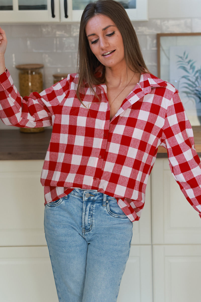 Camisa Cuadros Rojo Burdeos Algodón
