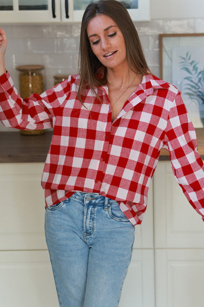 Camisa Cuadros Rojo Burdeos Algodón
