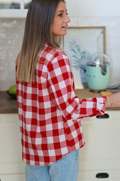 Camisa Cuadros Rojo Burdeos Algodón