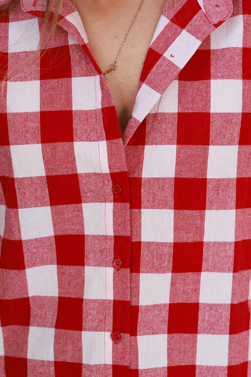 Camisa Cuadros Rojo Burdeos Algodón