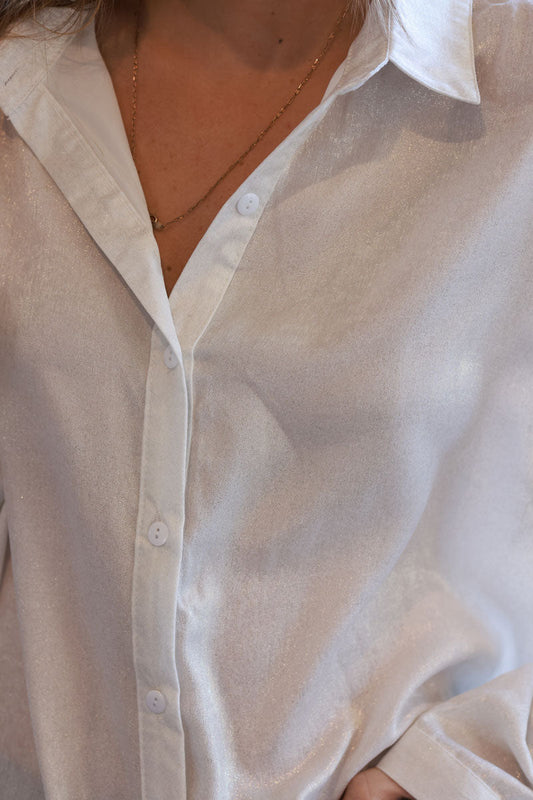 Camisa Blanco Roto Brillante Dorada Efecto Aceite Tallas Grandes