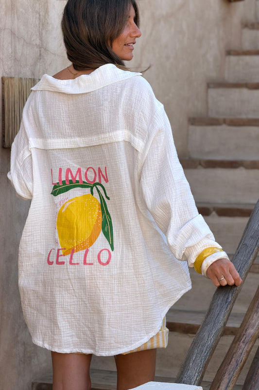 Camisa Blanca Amplia Gasa Algodón Limoncello Limones al Dorso