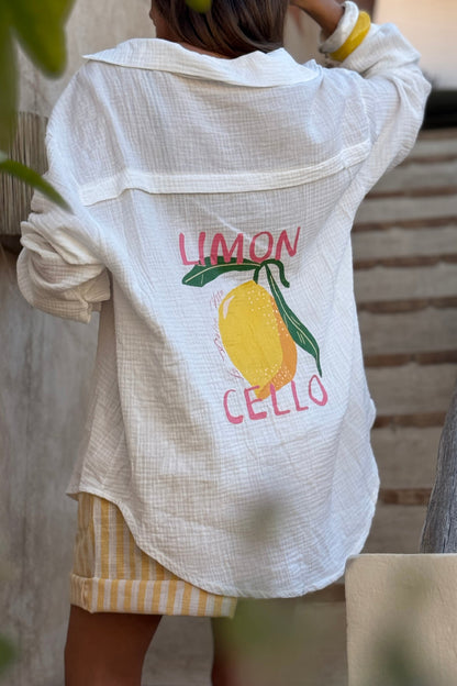 Camisa Blanca Amplia Gasa Algodón Limoncello Limones al Dorso
