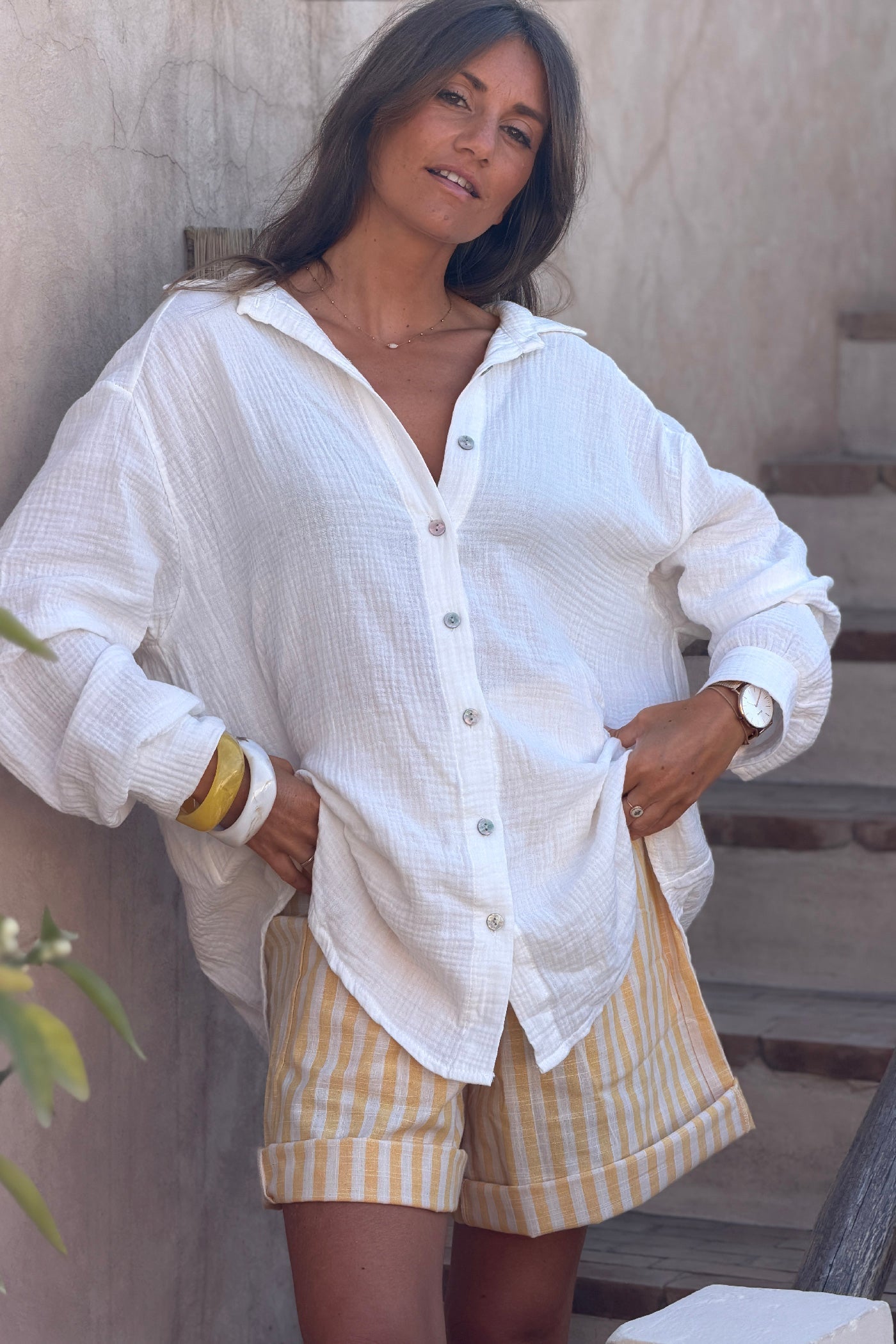 Camisa Blanca Amplia Gasa Algodón Limoncello Limones al Dorso