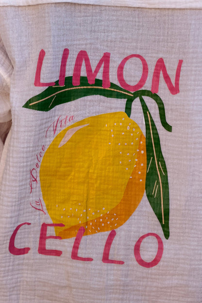 Camisa Blanca Amplia Gasa Algodón Limoncello Limones al Dorso