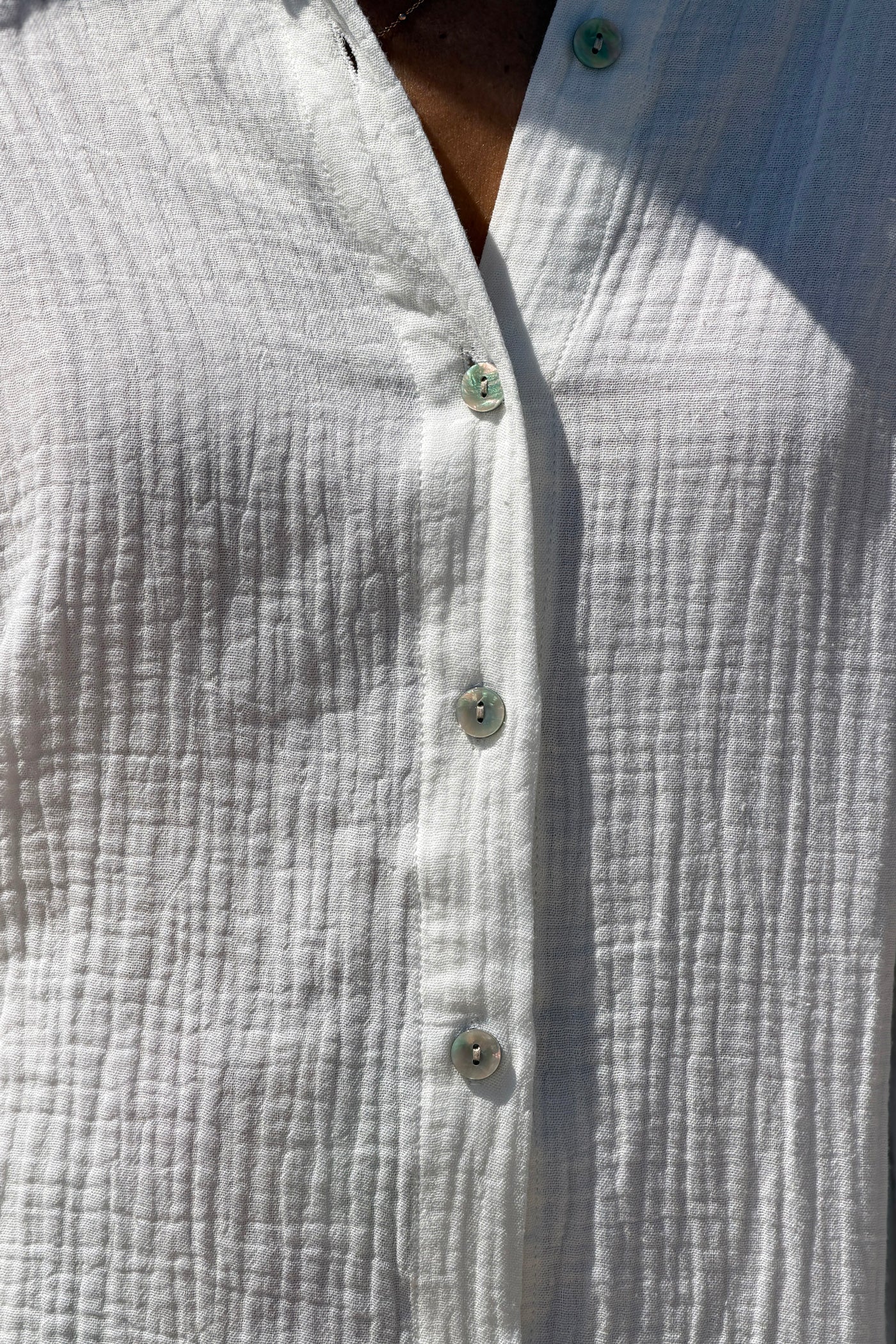 Camisa Gasa Algodón Blanco Roto Espalda Estampado Rayas Rosa Limones