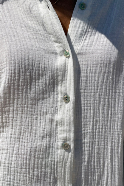 Camisa Gasa Algodón Blanco Roto Espalda Estampado Rayas Rosa Limones