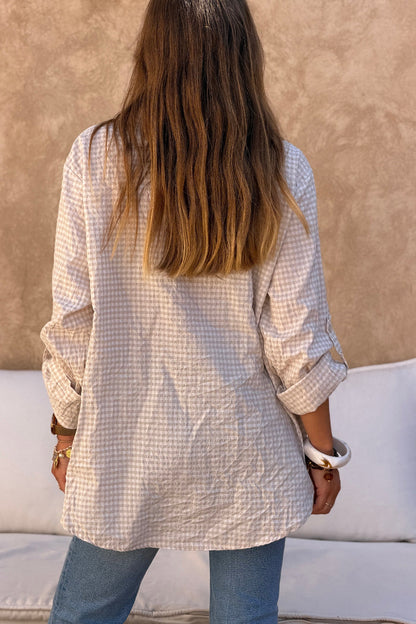 Camisa Amplia Seersucker Cuadros Vichy Beige