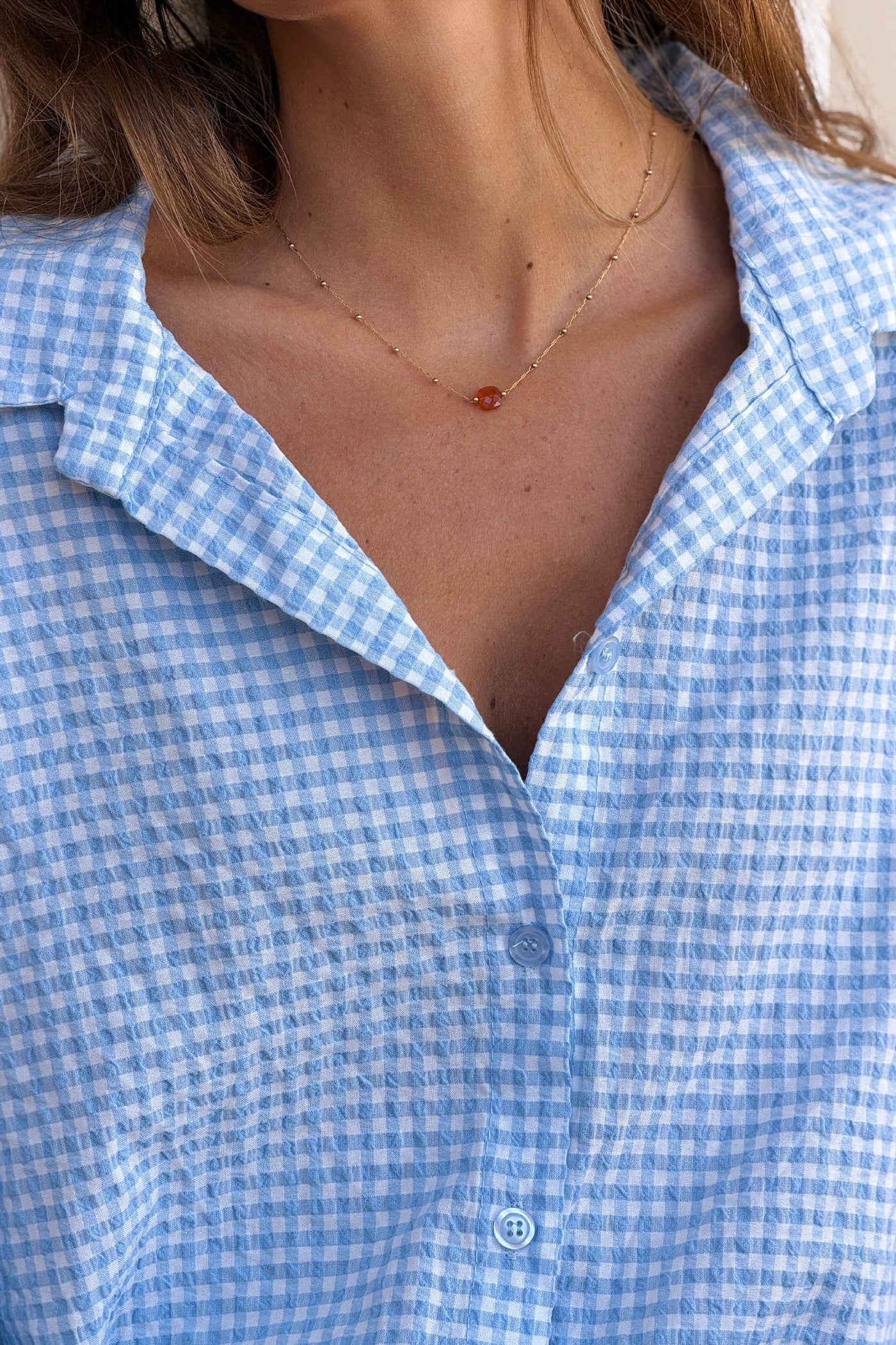 Camisa Amplia Seersucker Cuadros Vichy Azul