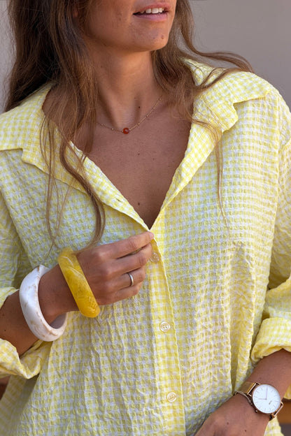 Camisa Amplia Seersucker Cuadros Vichy Amarillo