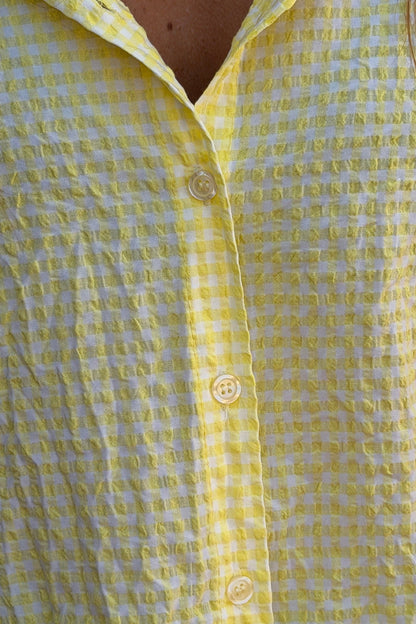 Camisa Amplia Seersucker Cuadros Vichy Amarillo