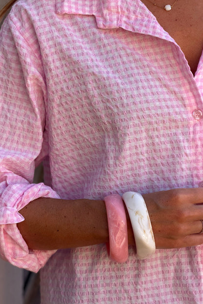 Camisa Amplia Seersucker Cuadros Vichy Rosa