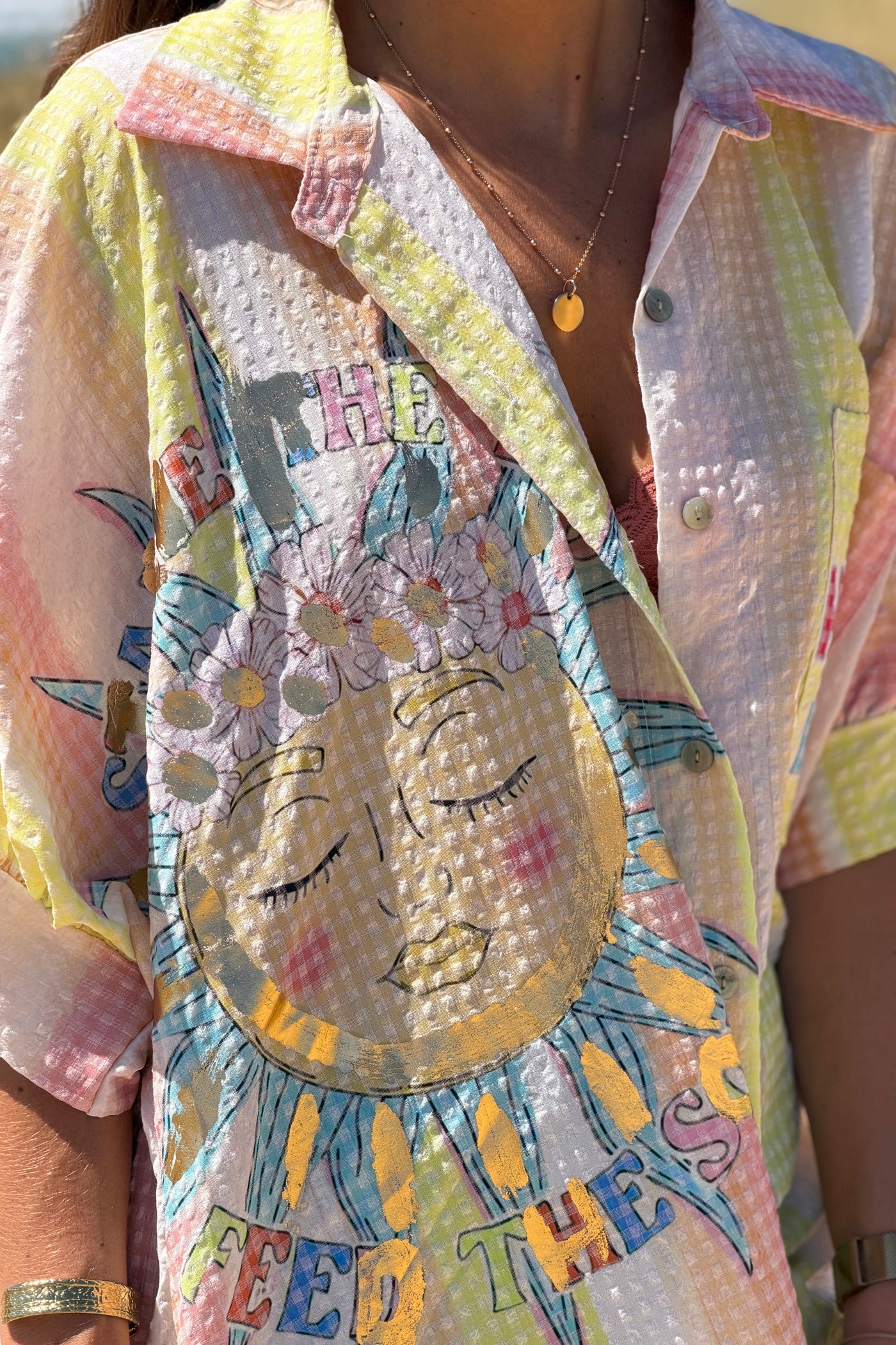Camisa Amplia Manga Corta Seersucker Amarillo Happy Days