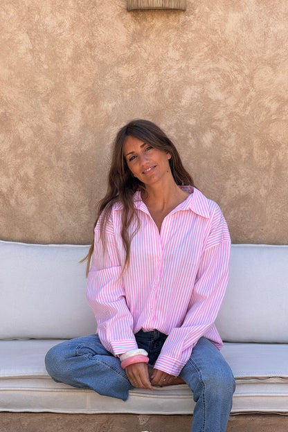 Camisa Amplia Rayas Rosa Bordado Iconic Club