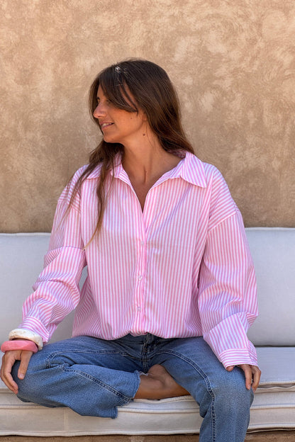 Camisa Amplia Rayas Rosa Bordado Iconic Club