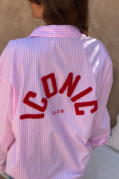 Camisa Amplia Rayas Rosa Bordado Iconic Club