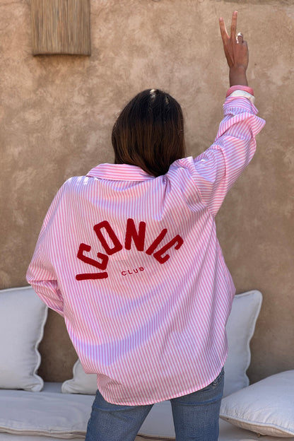 Camisa Amplia Rayas Rosa Bordado Iconic Club