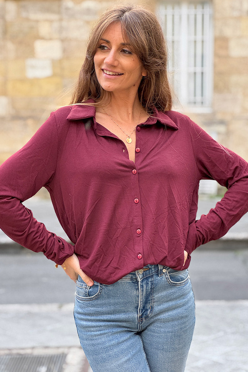 Camisa Polo Berenjena Confort y Elástica