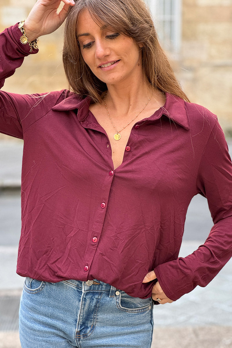 Camisa Polo Berenjena Confort y Elástica