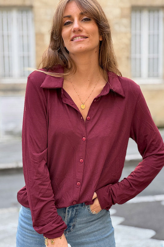 Camisa Polo Berenjena Confort y Elástica