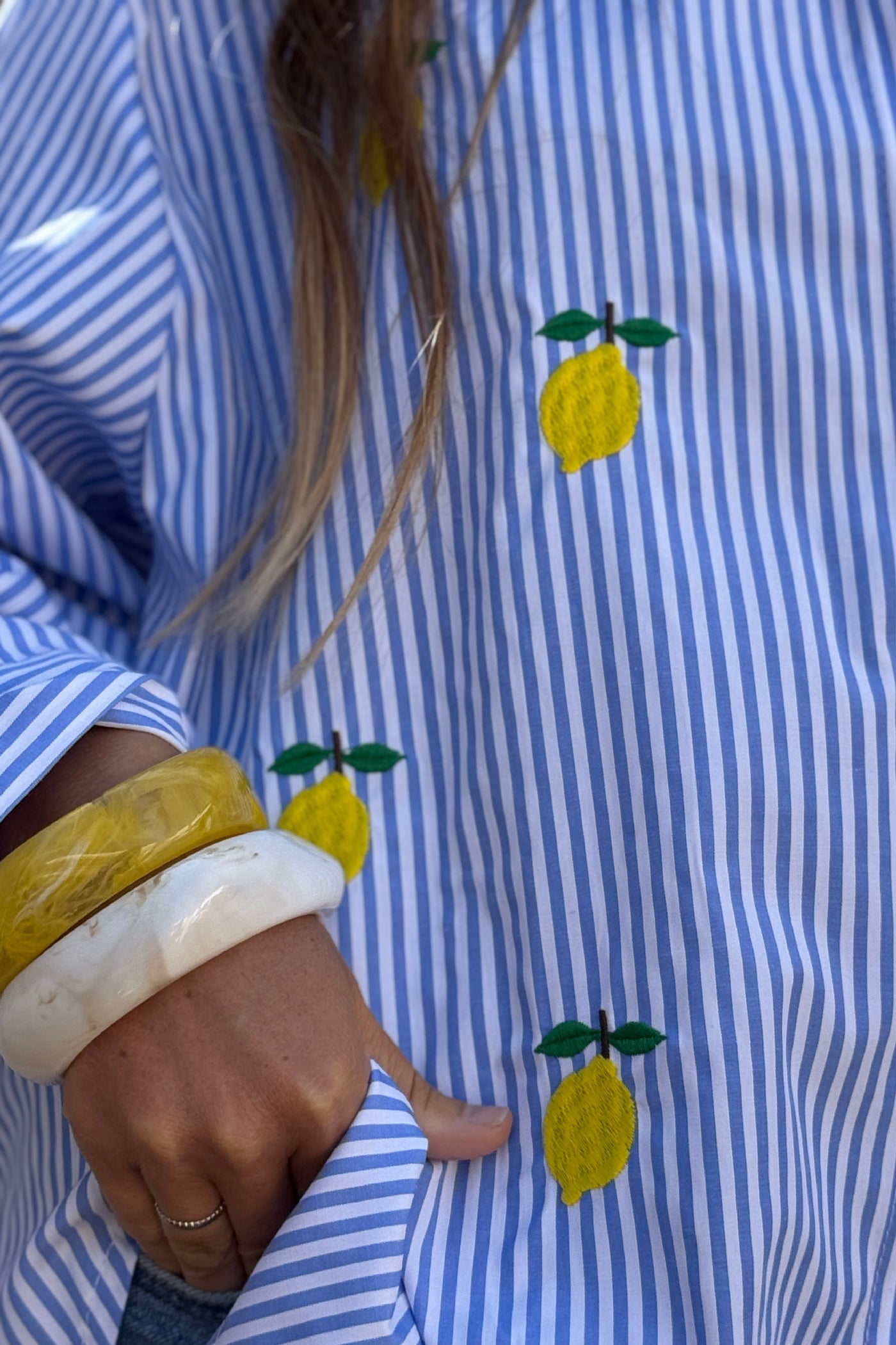 Camisa Rayas Azul Bordado Limones