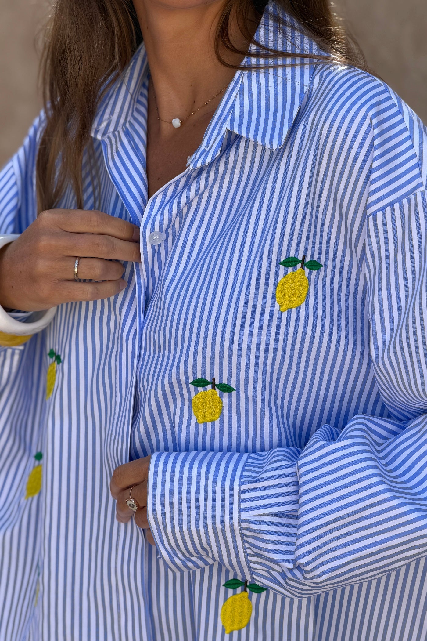 Camisa Rayas Azul Bordado Limones