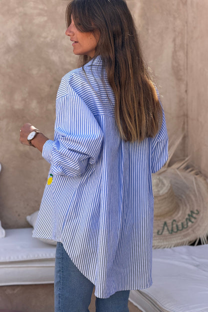 Camisa Rayas Azul Bordado Limones