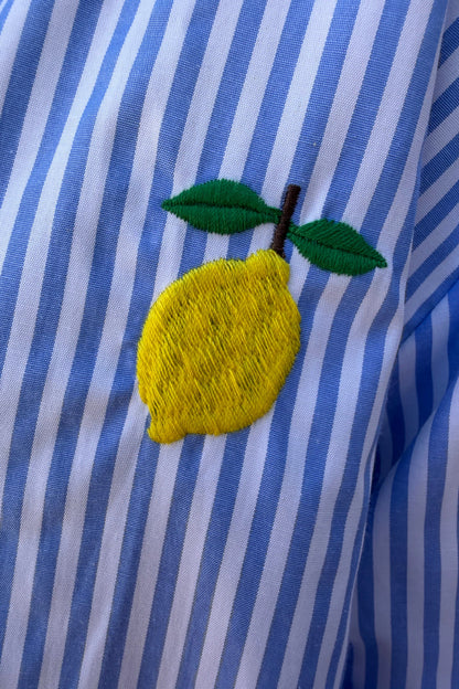 Camisa Rayas Azul Bordado Limones