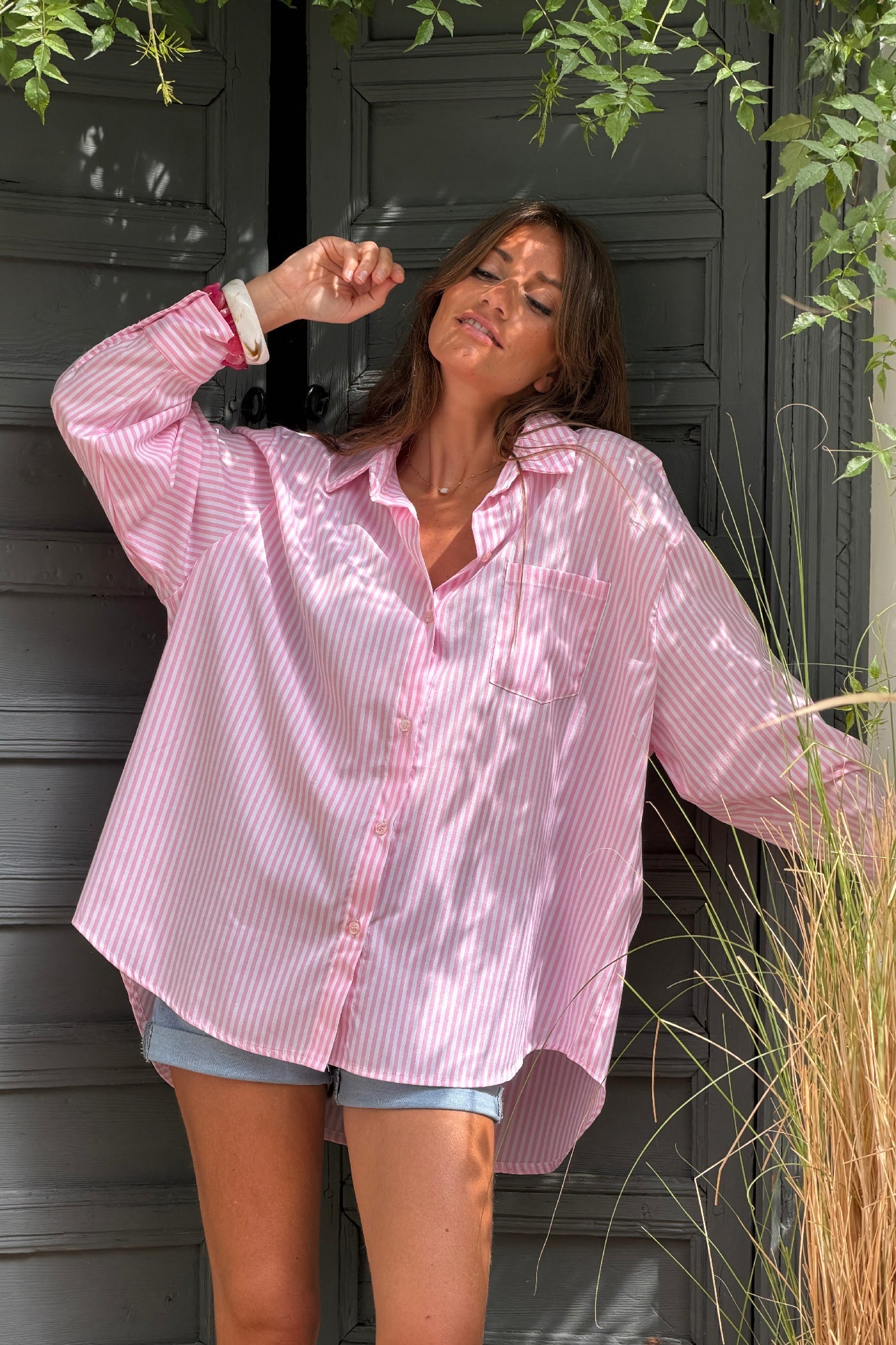 Camisa Rayas Rosa Bordado Sol Love in the Sun