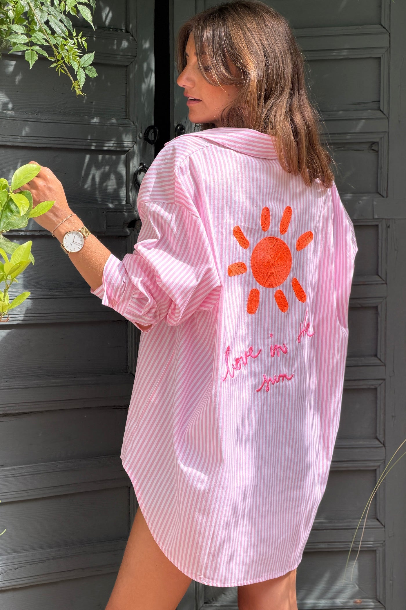 Camisa Rayas Rosa Bordado Sol Love in the Sun