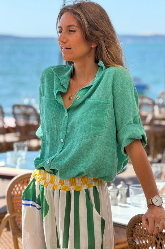 Camisa Verde Lavada Algodón Mangas 3/4