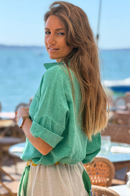 Camisa Verde Lavada Algodón Mangas 3/4