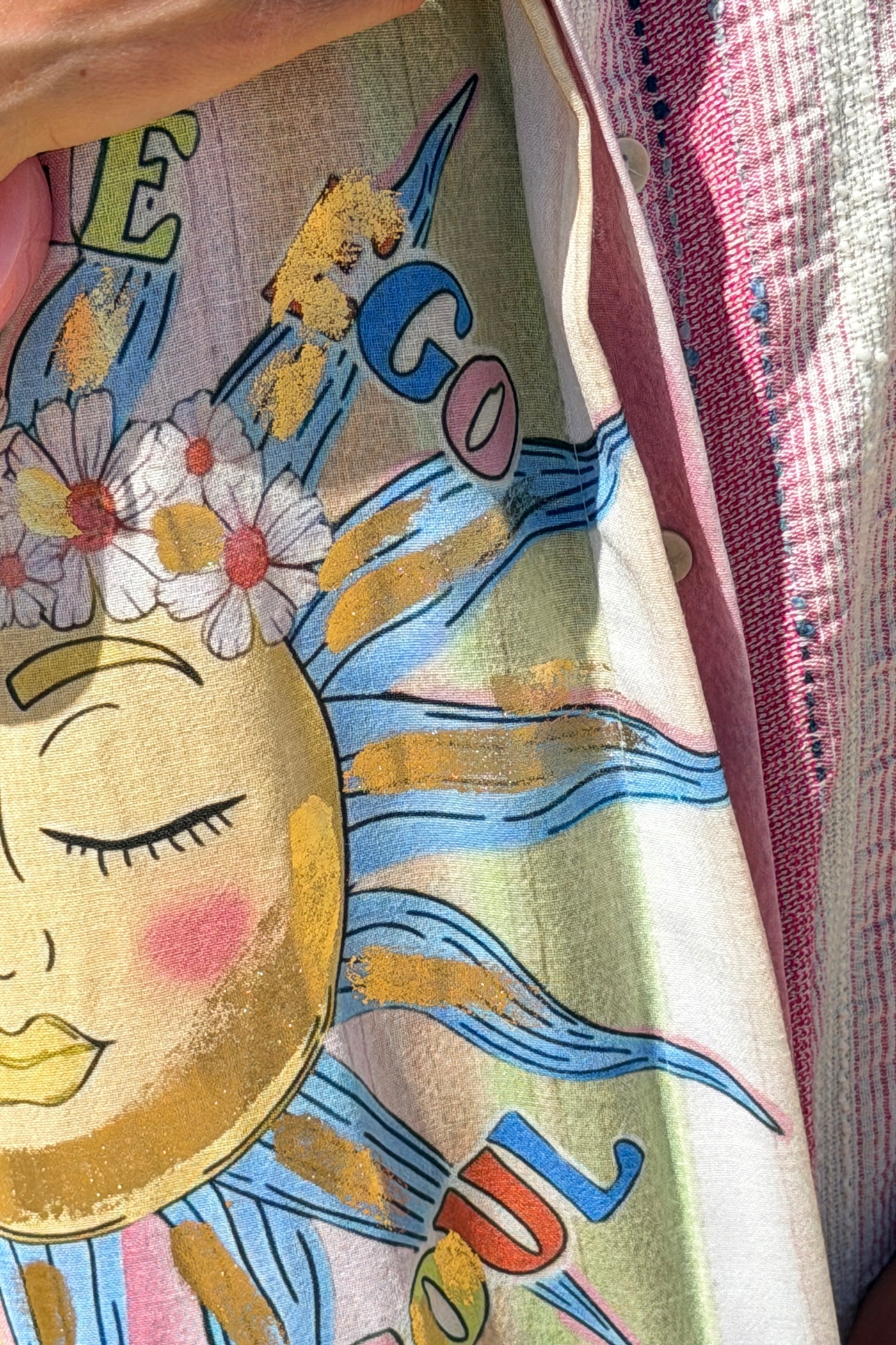 Vestido Camisa Botones Motivo Sol Happy Days Rayas Rosa Texturadas