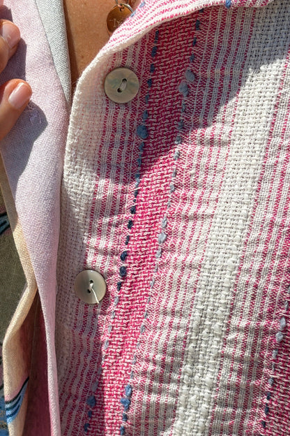 Vestido Camisa Botones Motivo Sol Happy Days Rayas Rosa Texturadas
