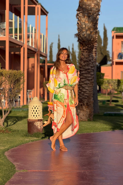 Vestido Camisa Largo Amplio Estampado Vacaciones Surf y Limones