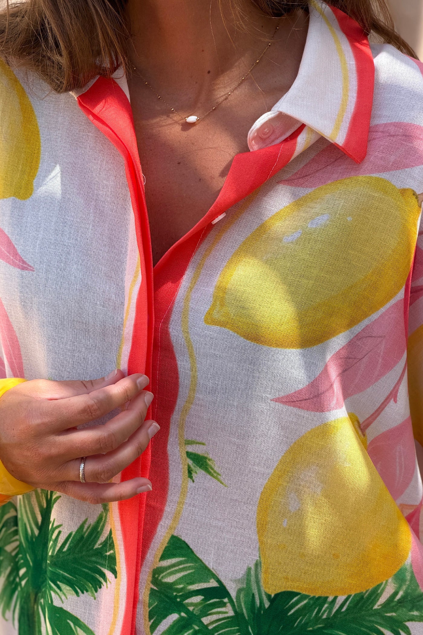 Vestido Camisa Largo Amplio Estampado Vacaciones Surf y Limones
