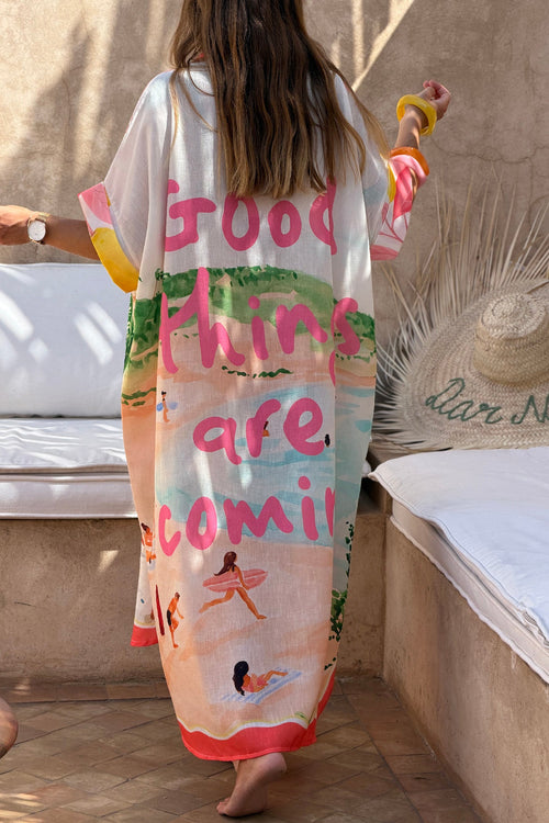 Vestido Camisa Largo Amplio Estampado Vacaciones Surf y Limones