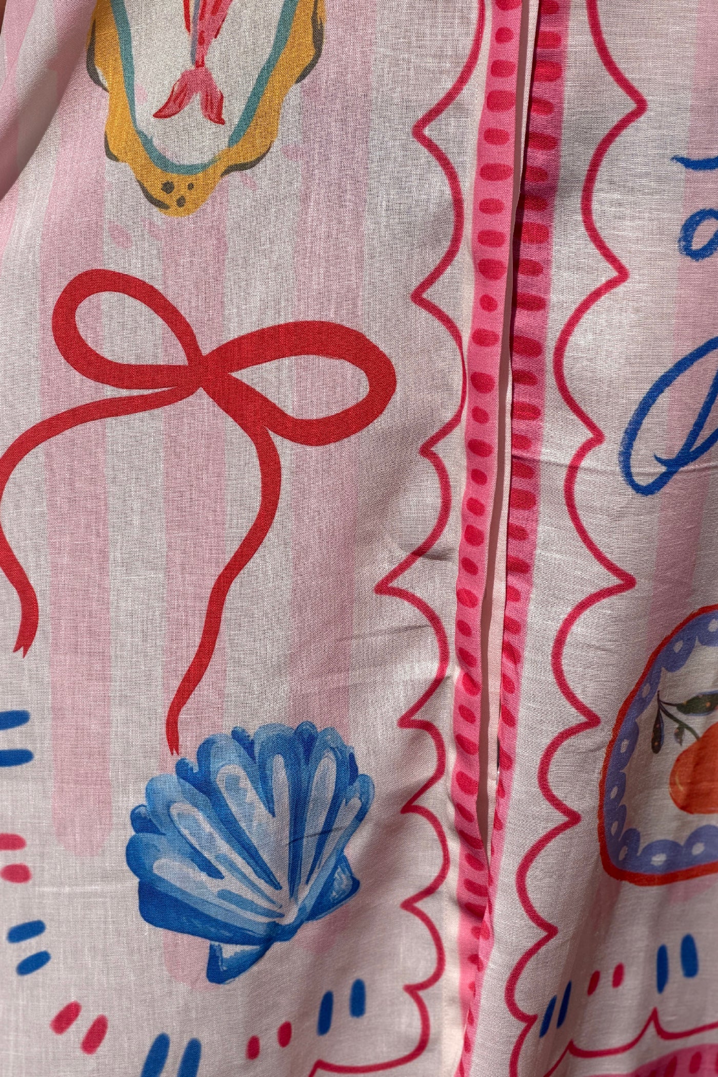 Vestido Camisa Largo Amplio Pequeños Dibujos Rosa Dolce Vita