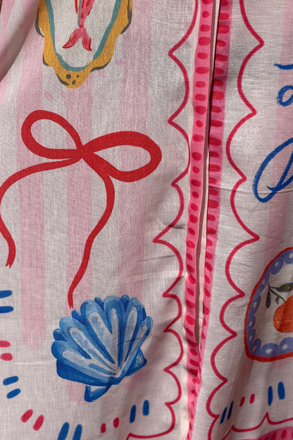 Vestido Camisa Largo Amplio Pequeños Dibujos Rosa Dolce Vita