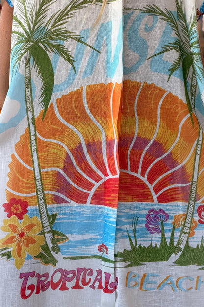 Vestido Camisa Largo Amplio Estampado Sunset Tropical
