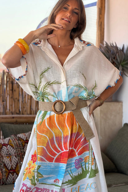 Vestido Camisa Largo Amplio Estampado Sunset Tropical