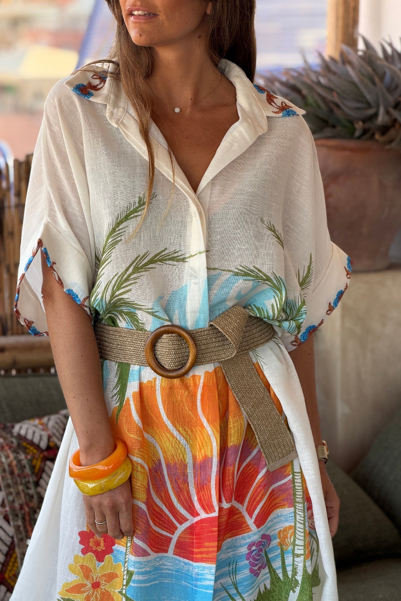 Vestido Camisa Largo Amplio Estampado Sunset Tropical
