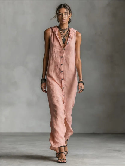 Vestido Algodón Lino Capucha