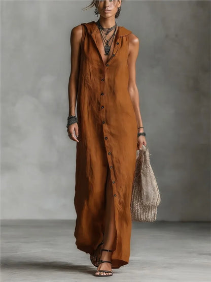 Vestido Algodón Lino Capucha