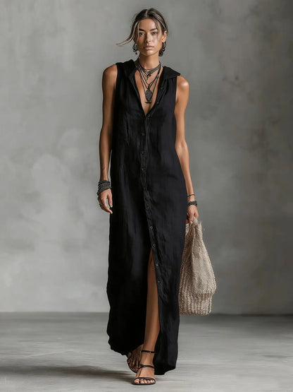 Vestido Algodón Lino Capucha
