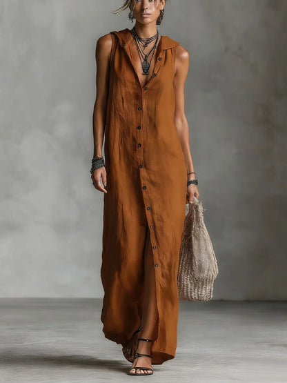 Vestido Algodón Lino Capucha
