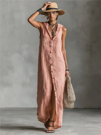 Vestido Algodón Lino Capucha