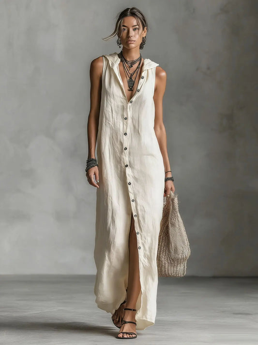 Vestido Algodón Lino Capucha